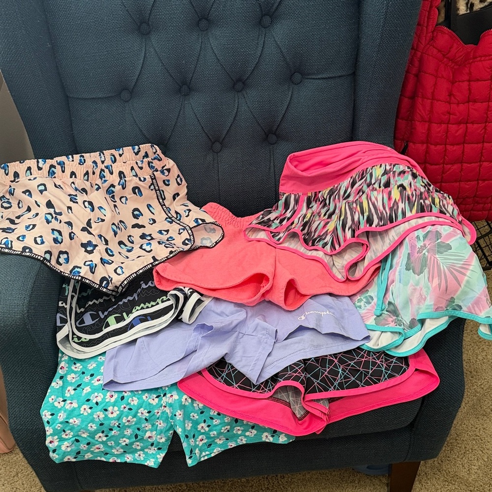 Girls' Athletic Shorts - Multiple Styles, 8 pair of new or gently used shorts.